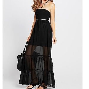 Guess Smocked Strapless Black Sheer Summer maxi xs